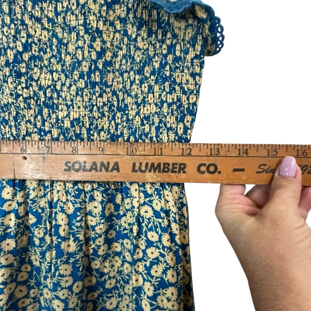 Lost + Wander Blossom Bloom Teal Gold Ditzy Floral Smocked Bodice Dress SZ XS - Picture 8 of 16